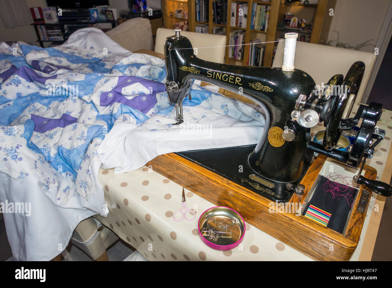 Patchwork Sewing Vintage Singer Sewing Machine Model 66K Stock Photo