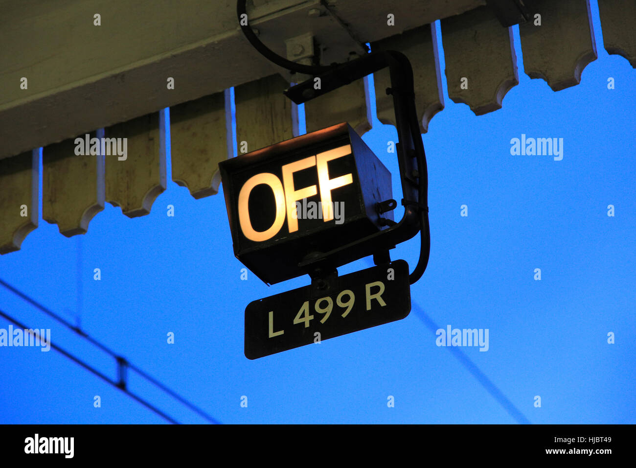 OFF Electric Light Sign On Railway Platform England UK Stock Photo OFF Electric Light Sign On Railway Platform England UK Stock Photo