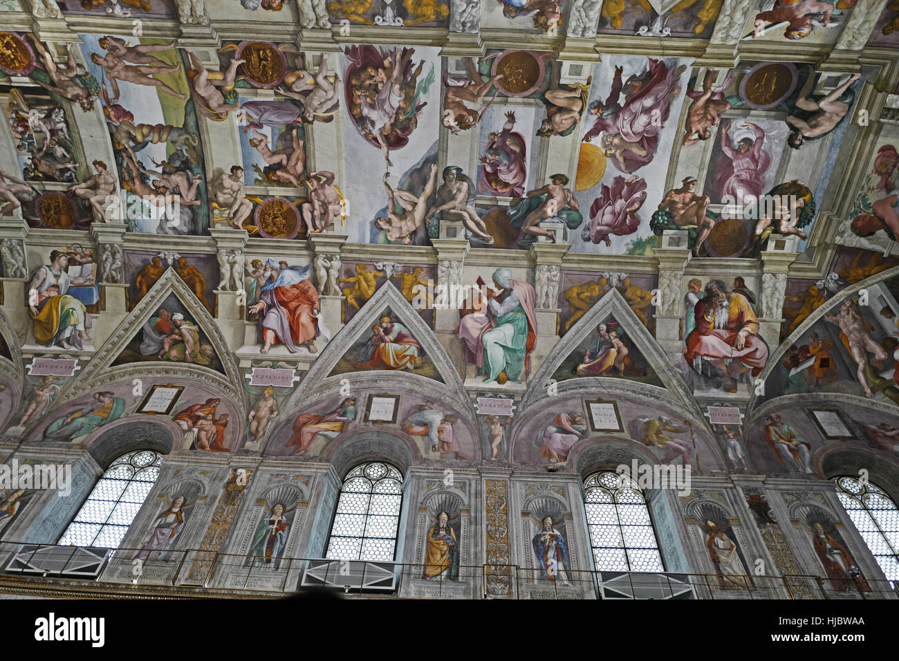 ceiling painting by Michelangelo of the last judgement at the Sistine chapel Stock Photo