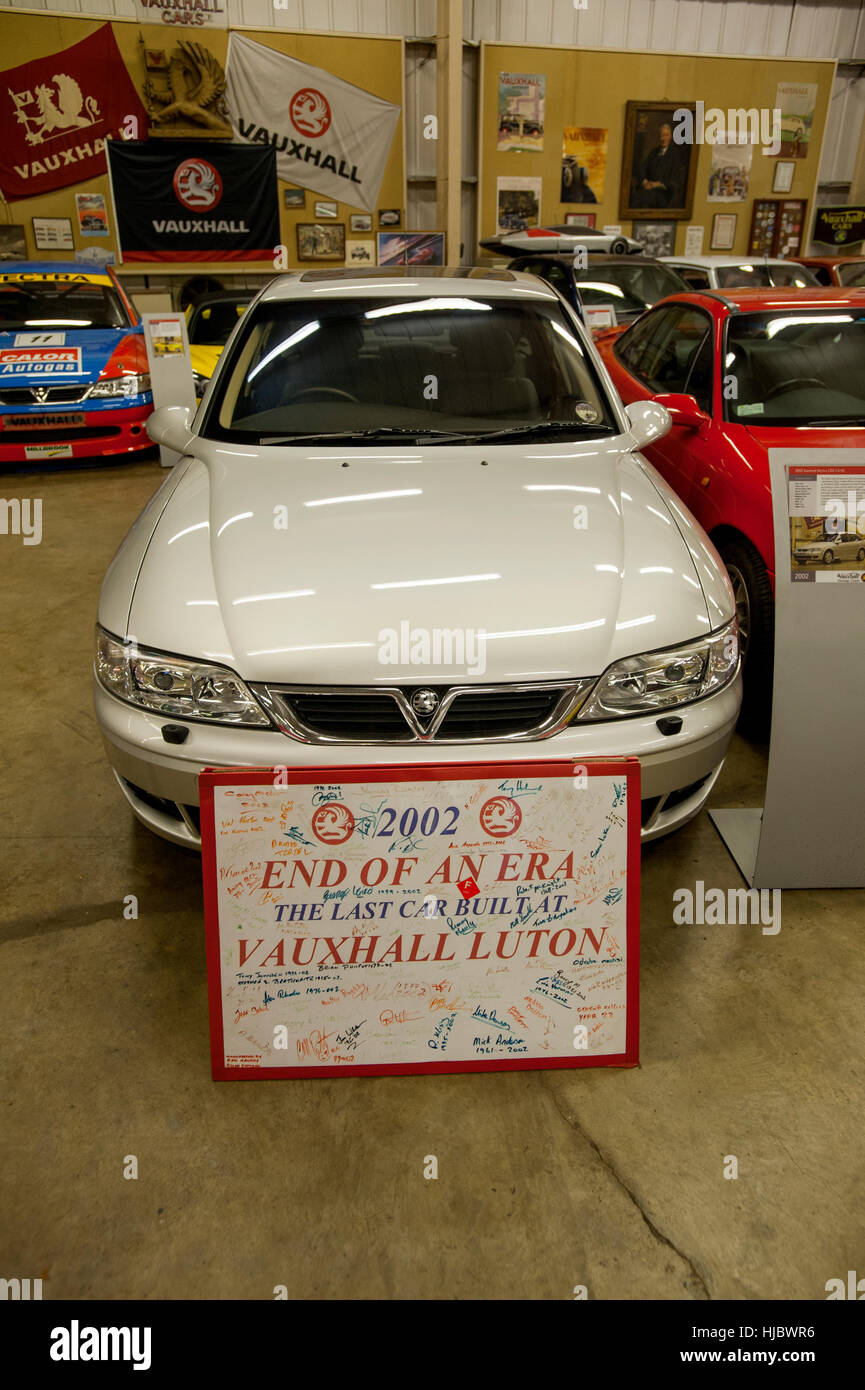 Classic cars of the Vauxhall Heritage collection kept at the car manufacturers factory in Luton, England, the last Vectra Stock Photo