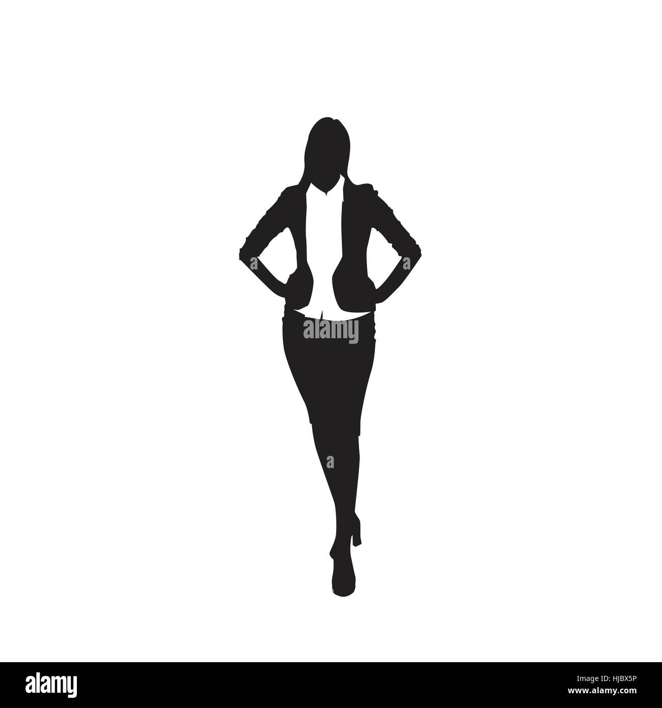 Business Woman Black Silhouette Full Length Over White Background Stock ...