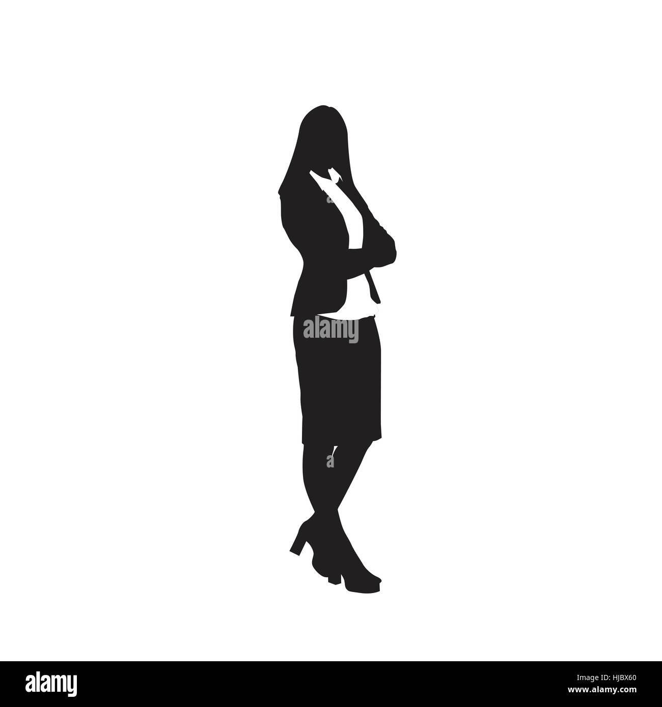 Business Woman Black Silhouette Full Length Over White Background Stock ...