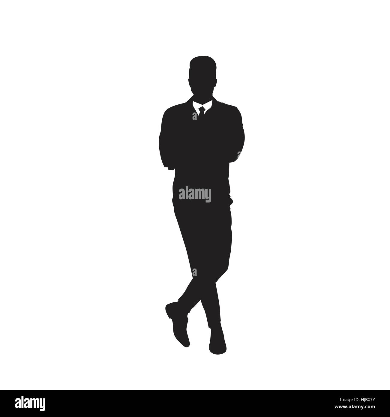 Business Man Black Silhouette Folded Hands Full Length Over White ...