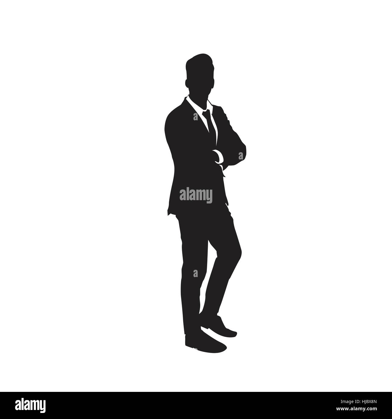 Business Man Black Silhouette Folded Hands Full Length Over White ...