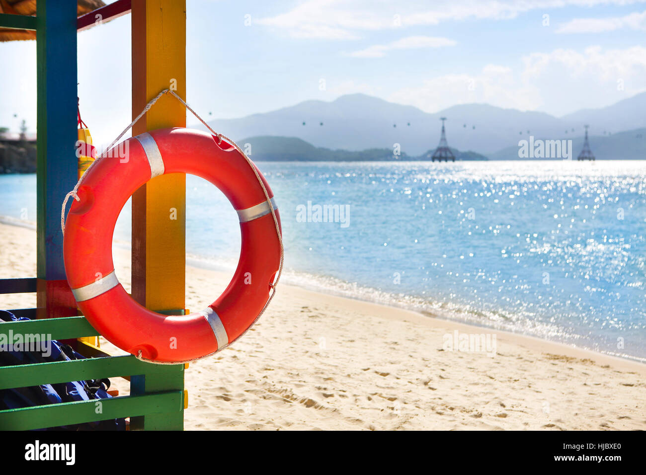 Open lifeguard tower on the beach, Nha Trang, Vietnam Stock Photo