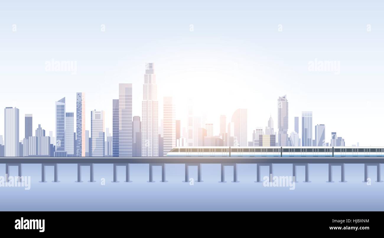 City Skyscraper View Cityscape Background Skyline Train Silhouette with ...