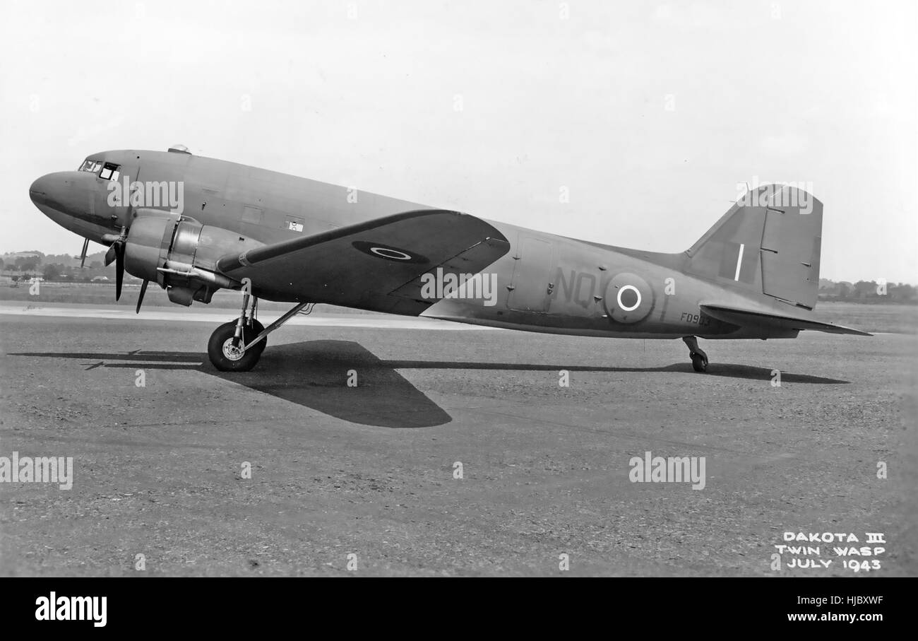 DOUGLAS DAKOTA III of 512 Squadron RAF  in July 1943. Air Ministry photo. Stock Photo