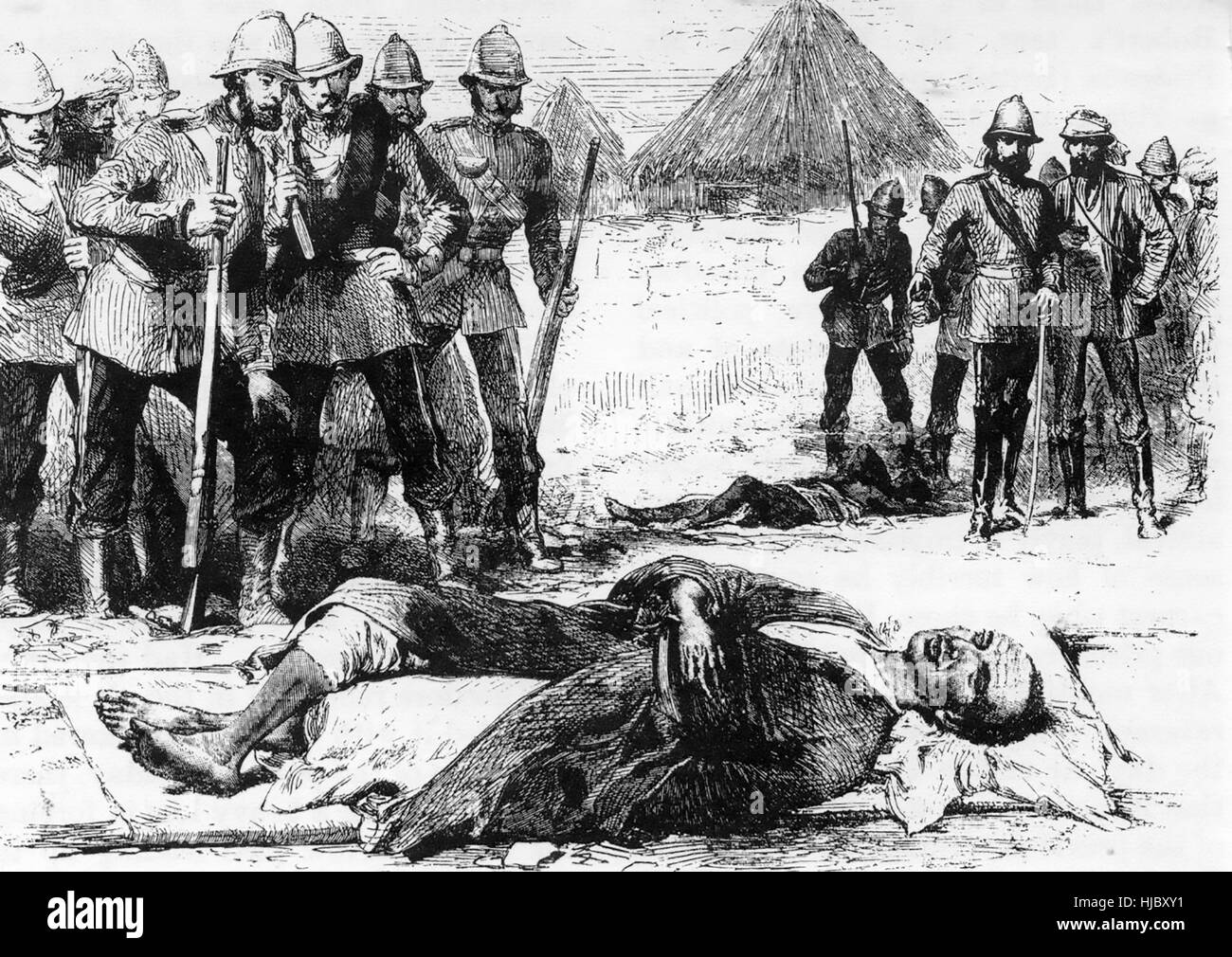 BATTLE OF MAGDALA, Abyssinia (now Ethiopia) April 1868. On April 13 after the battle British troops find the body of the Emperor Tewodros II who had committed suicide Stock Photo