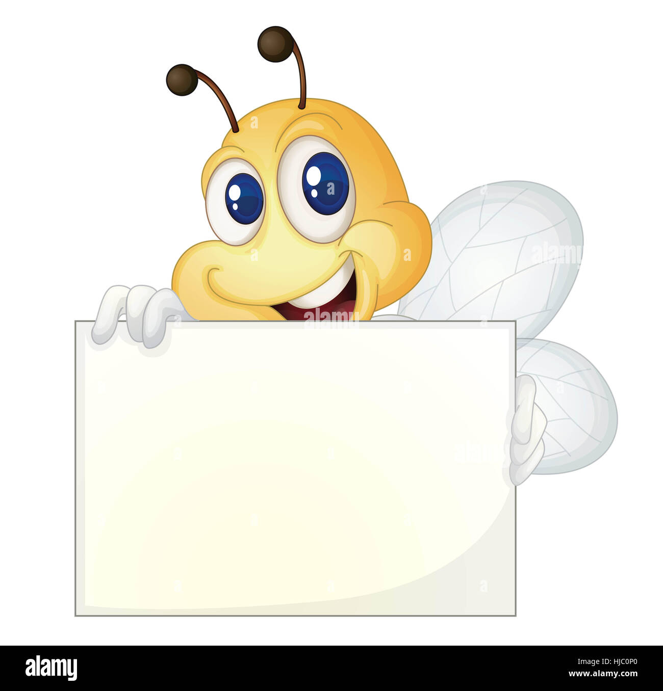 Cute bee holding a white sign Stock Photo