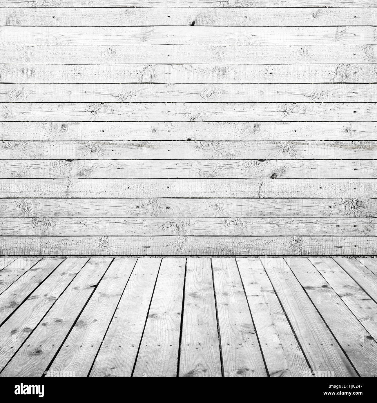 Abstract empty square interior background, white wooden floor and wall Stock Photo