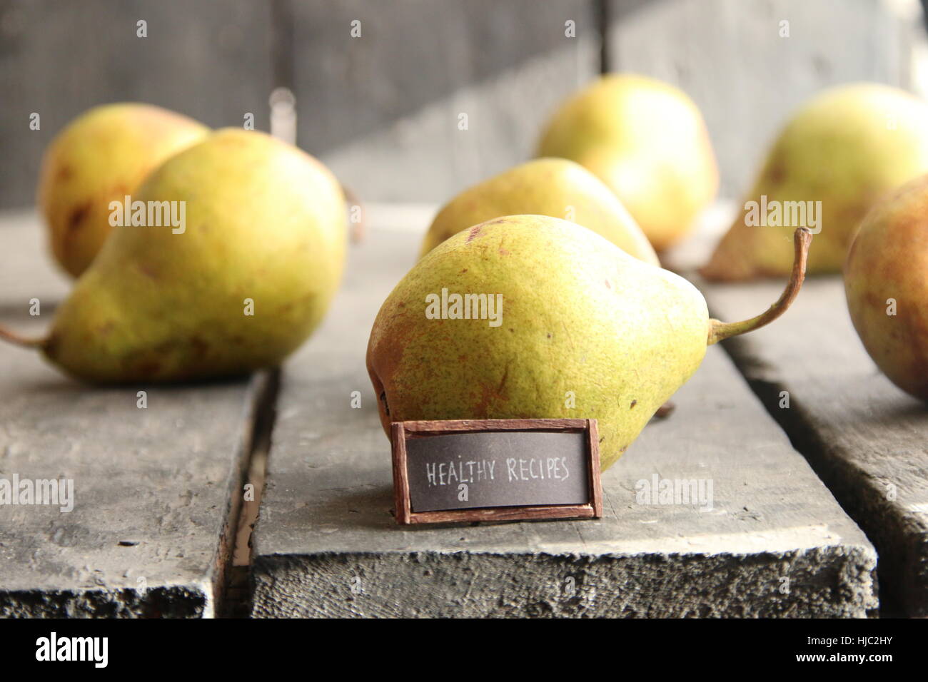 healthy recipes - vintage tag with an inscription and pears Stock Photo