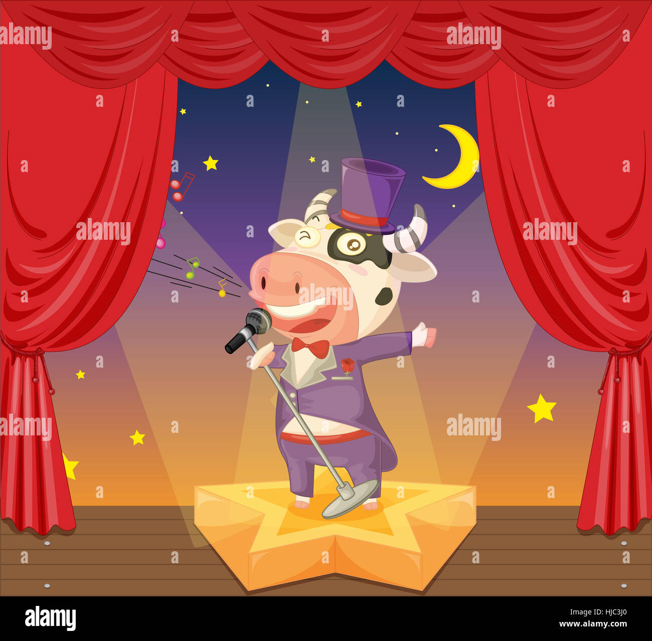 illustration of a singing cow on stage Stock Photo - Alamy