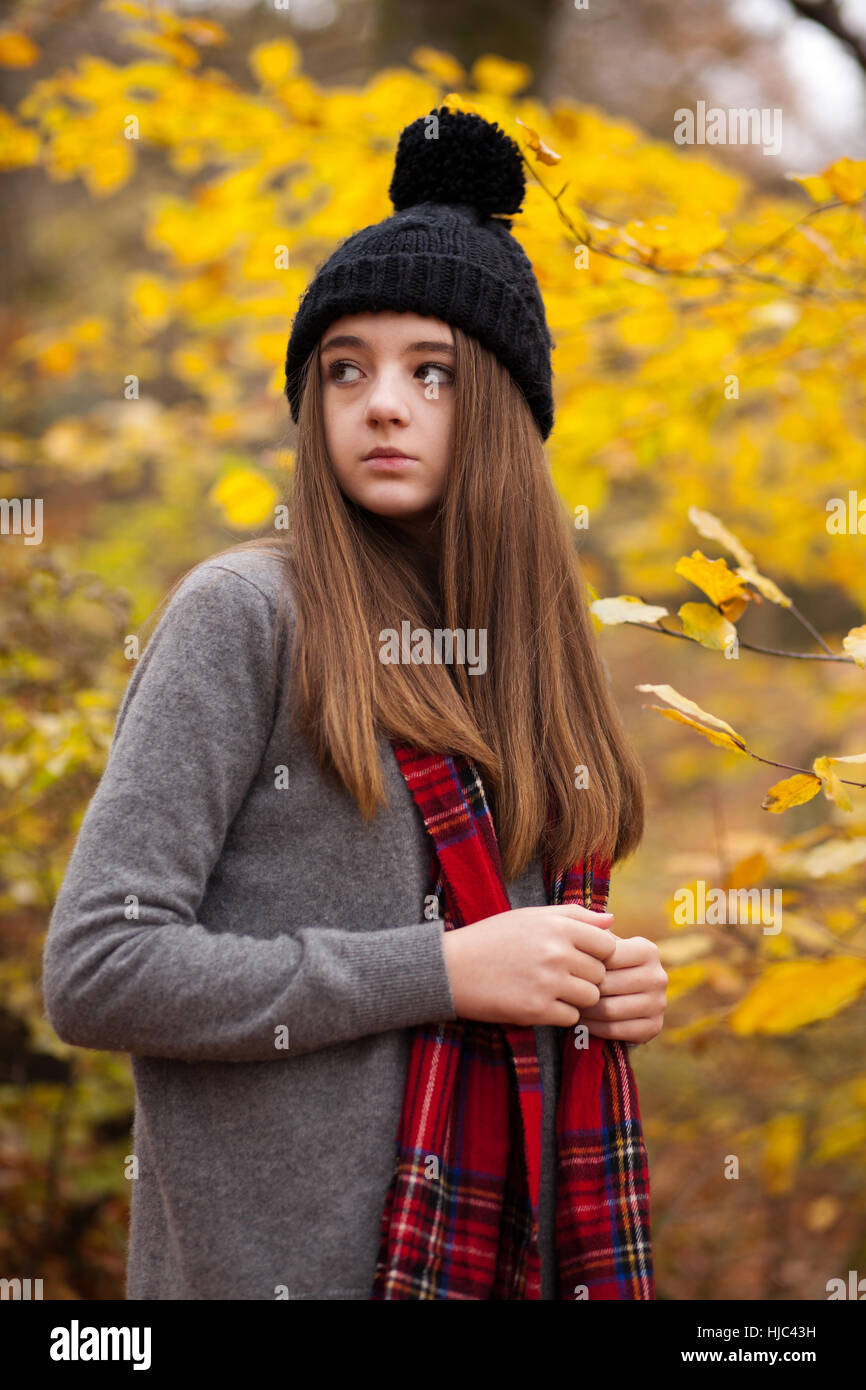 Teenage Girl Wearing Wool Hat Stock Photos & Teenage Girl Wearing Wool