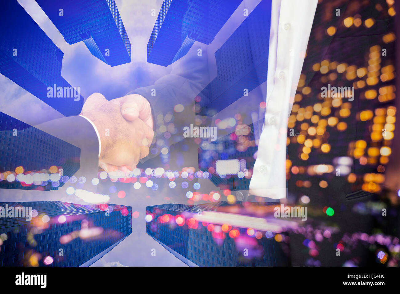 scene of businessman shakehand for commit on double exposure - can use to display or montage on product Stock Photo