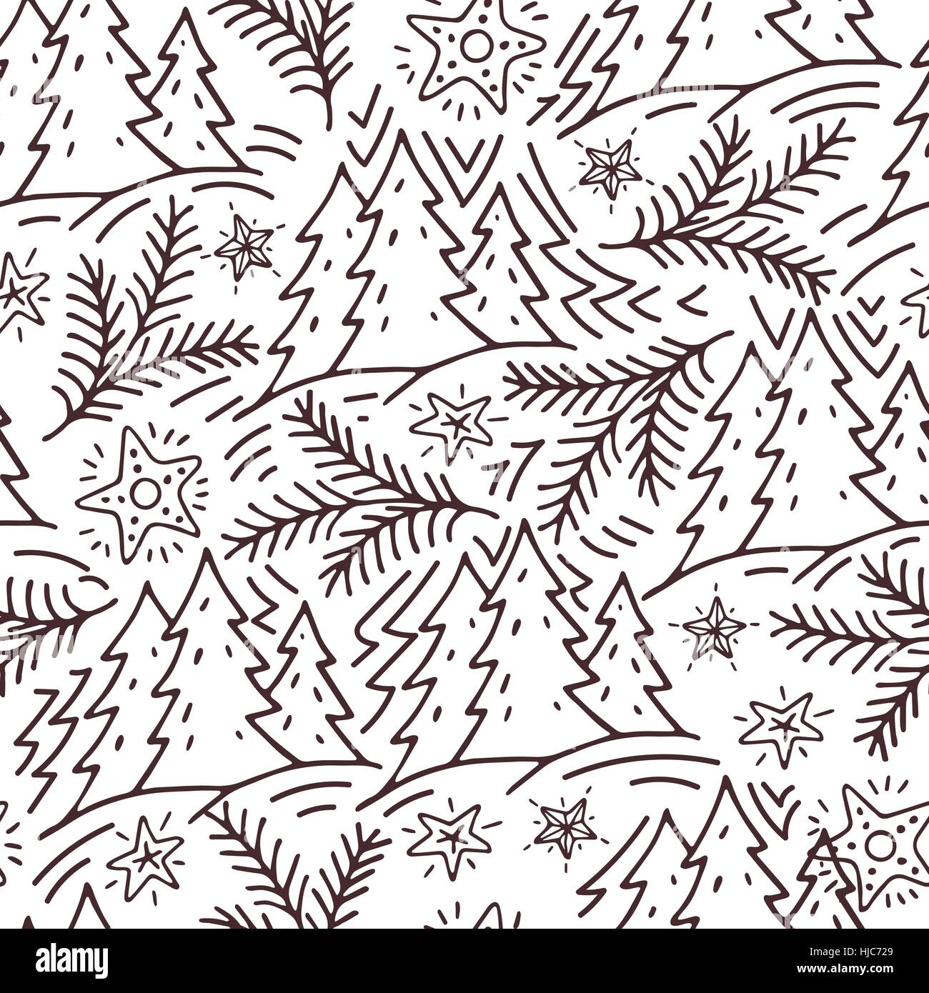 seamless hand-drawn pattern with fir trees and stars Stock Vector Image ...