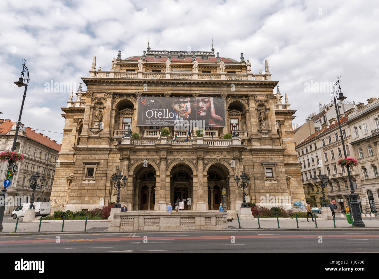 BUDAPEST, HUNGARY - SEPTEMBER 24, 2015:  Unrecognized people walk in front of Hungarian State Opera House building. The Opera House is a neo-renaissan Stock Photo