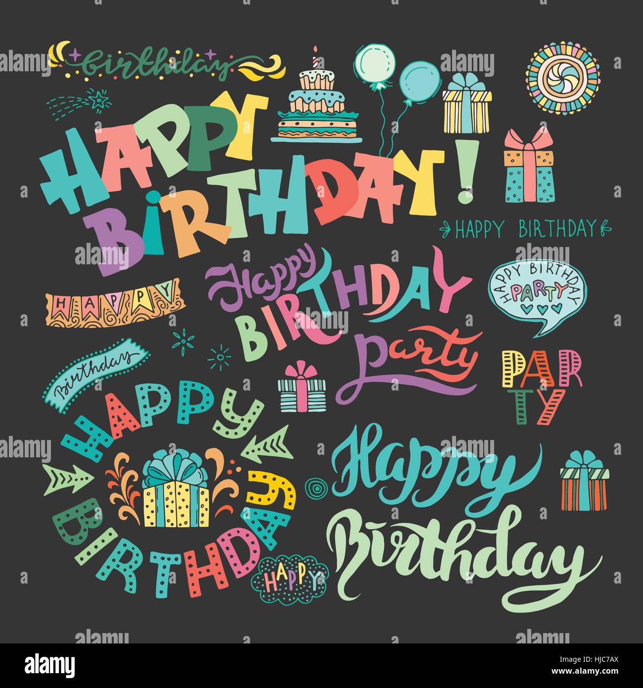 Set of Happy Birthday Hand Drawn Calligraphy Pen Brush Stock Vector Image \u0026  Art - Alamy, image size:1300x1390