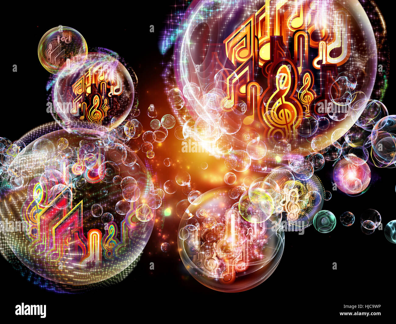 Bubble Symphony series. Design composed of musical notes, fractal ...