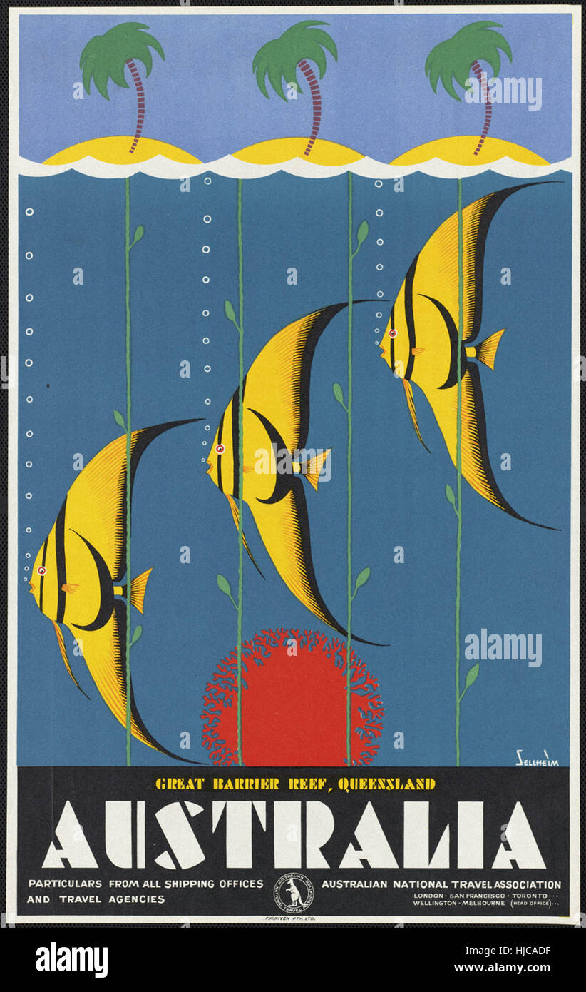 Australia. Great Barrier Reef, Queensland Vintage travel poster 1920s