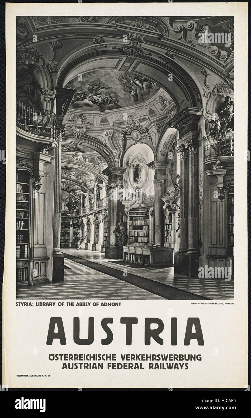 Austria. Styria  Library of the Abbey of Admont  - Vintage travel poster 1920s-1940s Stock Photo