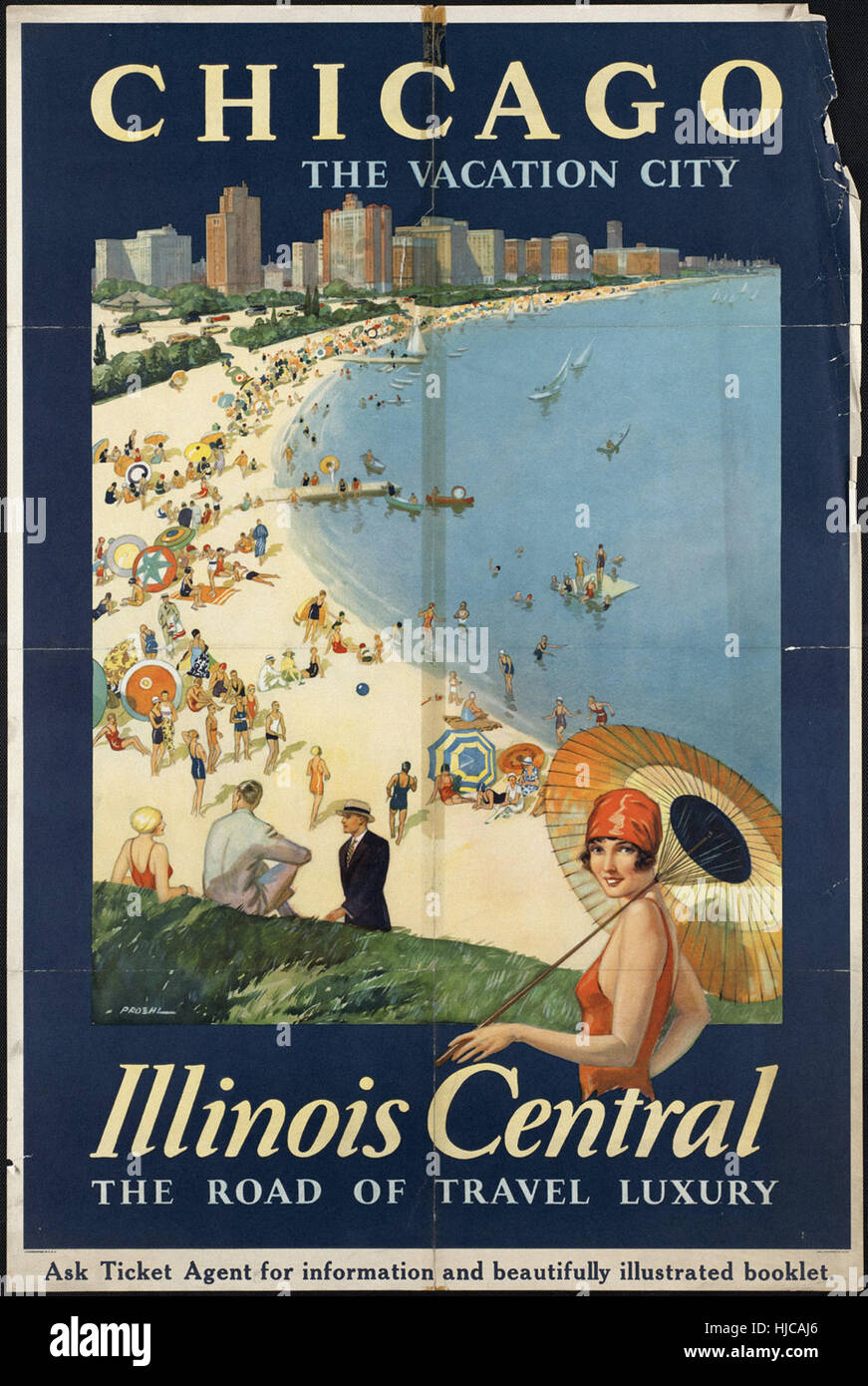 Chicago. The vacation city Vintage travel poster 1920s1940s Stock