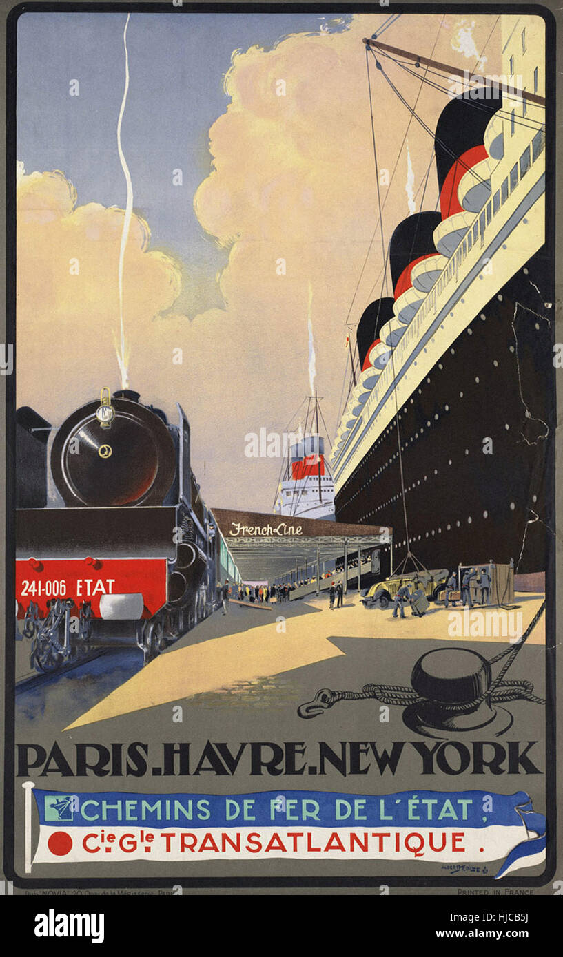 Paris-Havre-New York  - Vintage travel poster 1920s-1940s Stock Photo