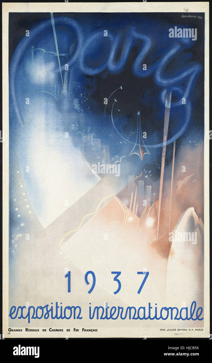 Paris. 1937 exposition internationale  - Vintage travel poster 1920s-1940s Stock Photo