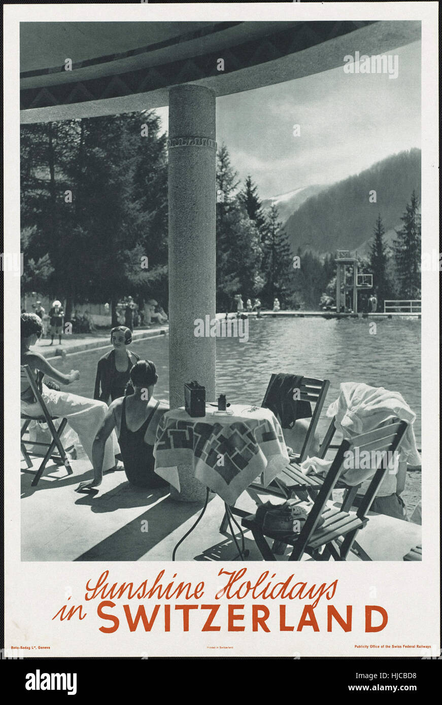 Sunshine holidays in Switzerland  - Vintage travel poster 1920s-1940s Stock Photo