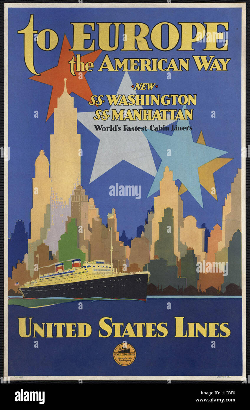 To Europe the American way - Vintage travel poster 1920s-1940s Stock Photo  - Alamy