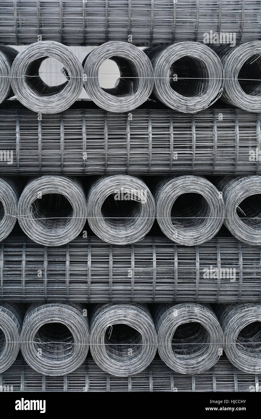 Pallet with rolls of wired mesh Stock Photo
