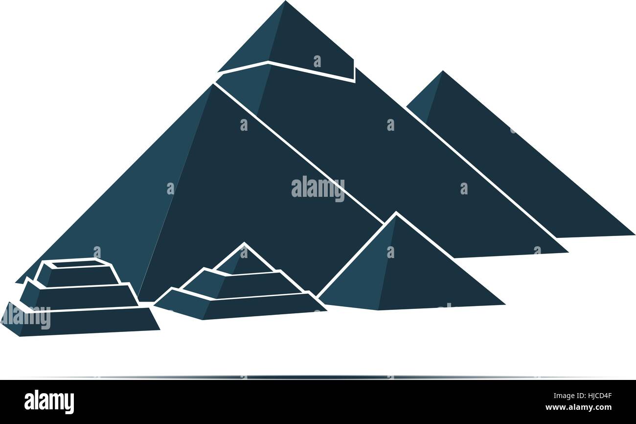 Five Egyptian pyramids conical shape. Vector illustration. Stock Vector