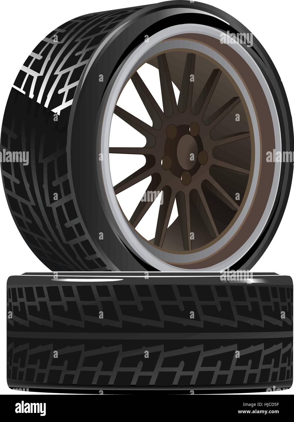 Two wheels with tires and wheels. Vector illustration Stock Vector