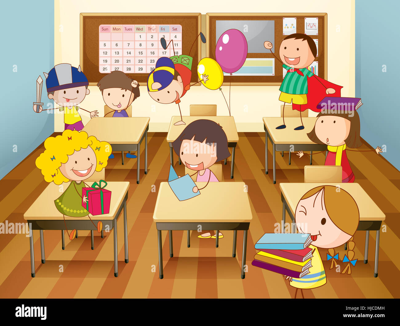 illustration of a kids studying in classroom Stock Photo