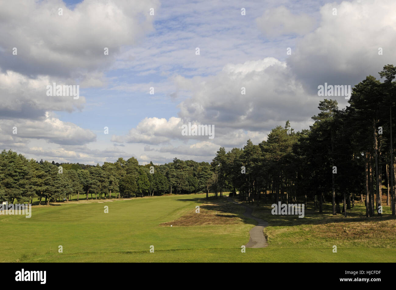 View from the 1st Tee down the fairway, Camberley Heath Golf Club Surrey England Stock Photo