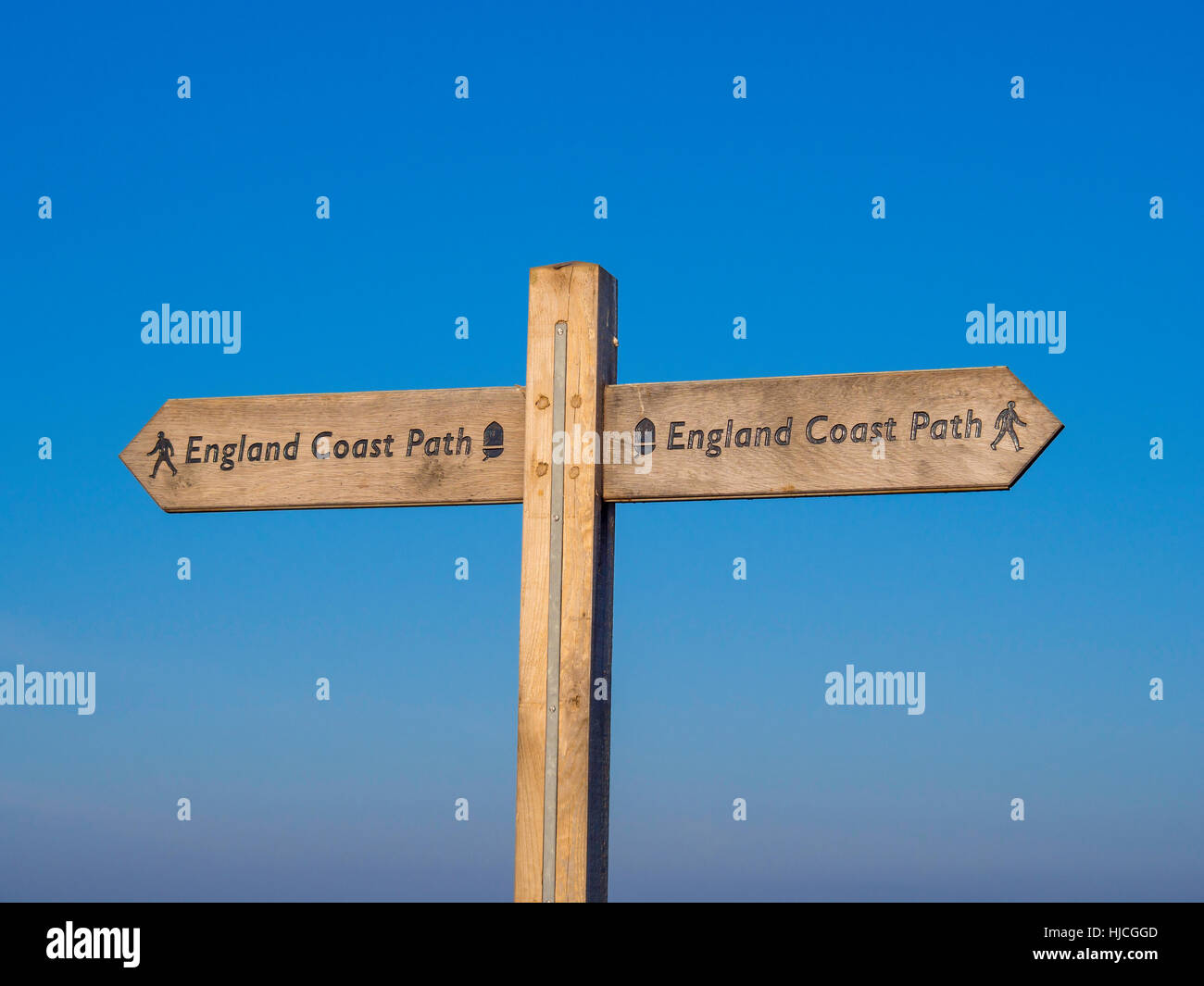 A wooden finger post for the England Coast Path National Trail Stock Photo