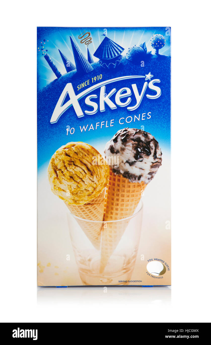 Box of Askeys icecream cones on a white background Stock Photo