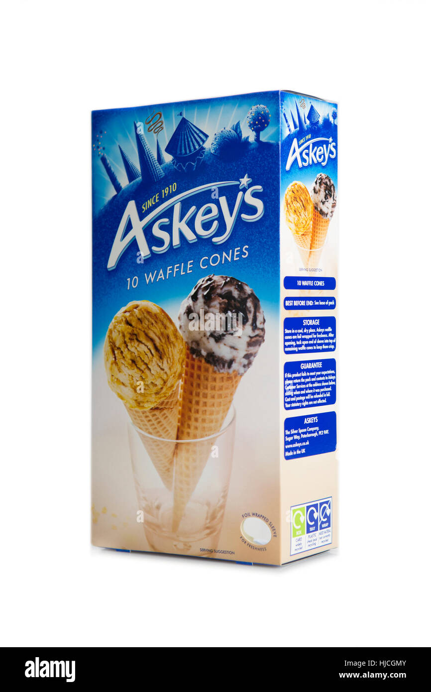 Box of Askeys icecream cones on a white background Stock Photo