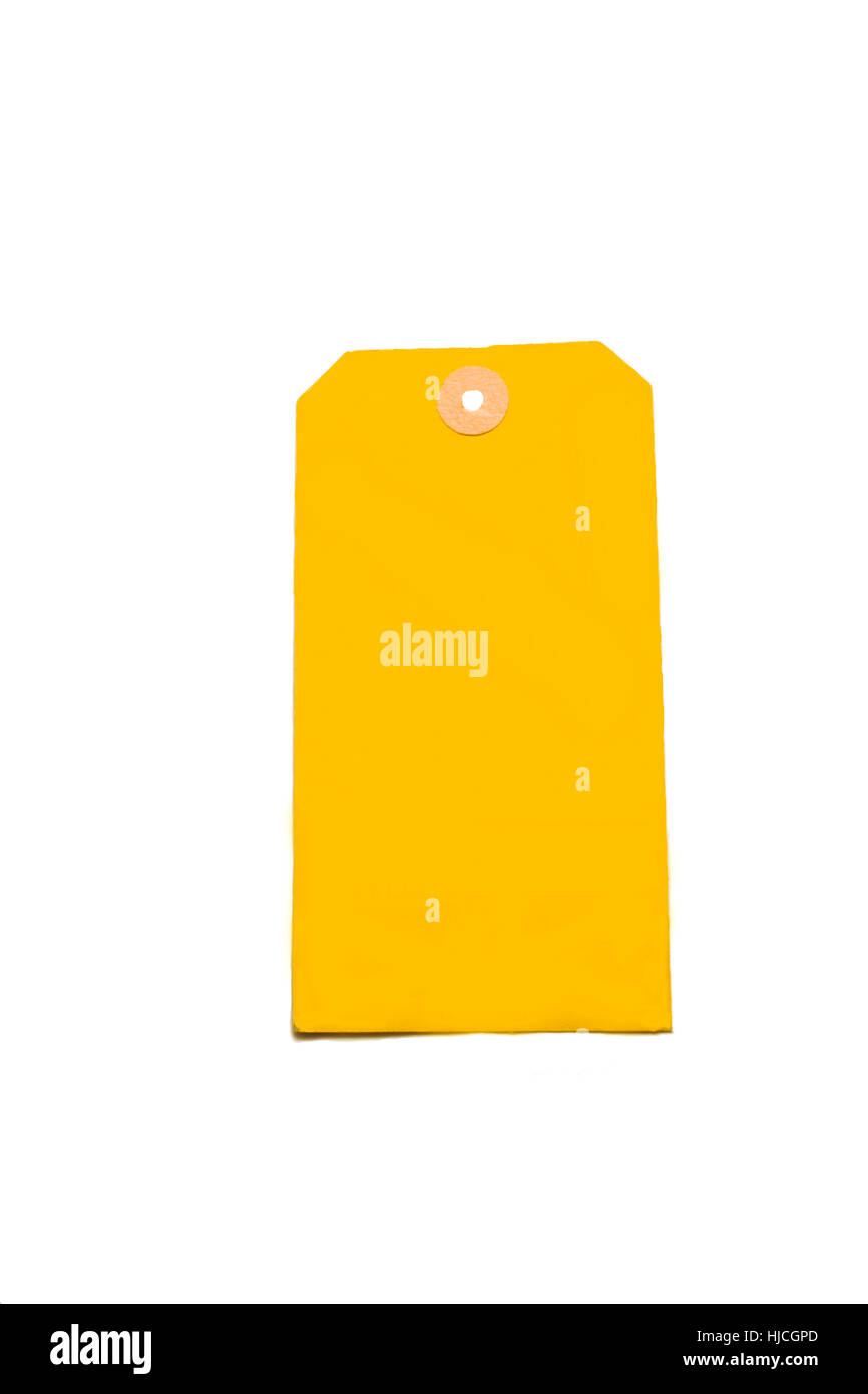 vintage yellow tag isolated on white Stock Photo
