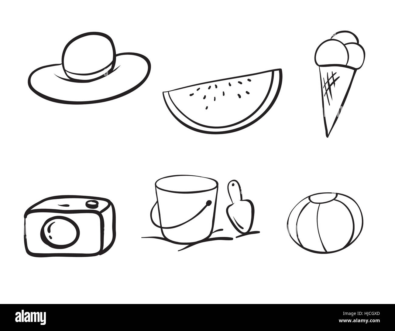 detailed sketches of various objects on a white Stock Photo