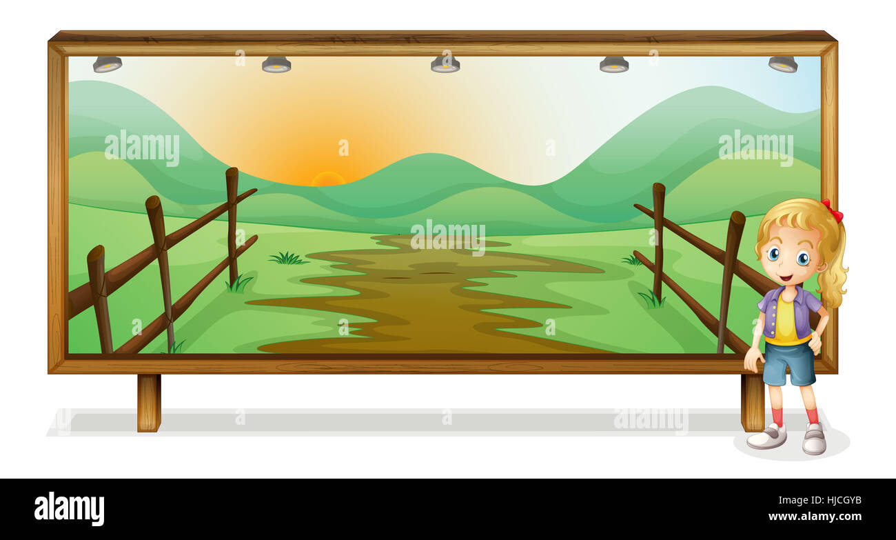 illustration of a girl and a board on a white background Stock Photo ...