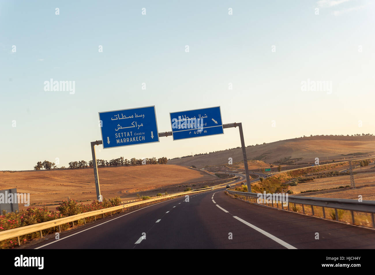 Driving in highway to Marrakech in morocco Stock Photo
