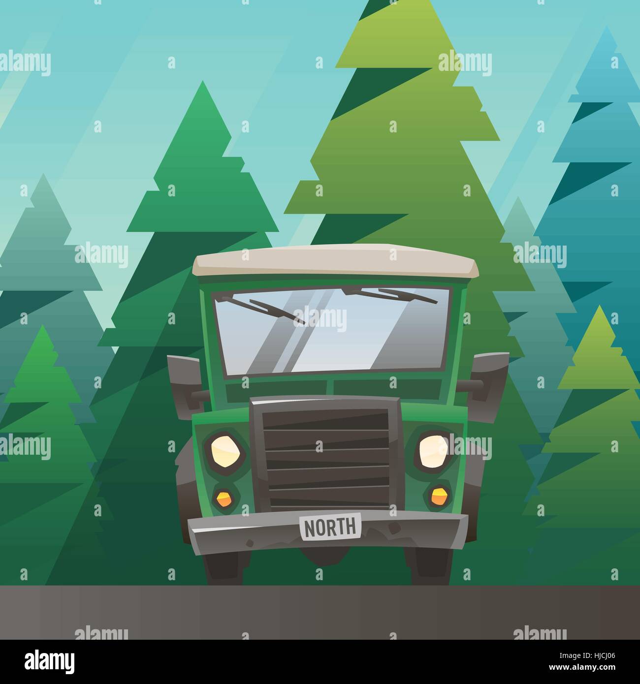 Green off road truck ride through the forest Stock Vector Image & Art ...
