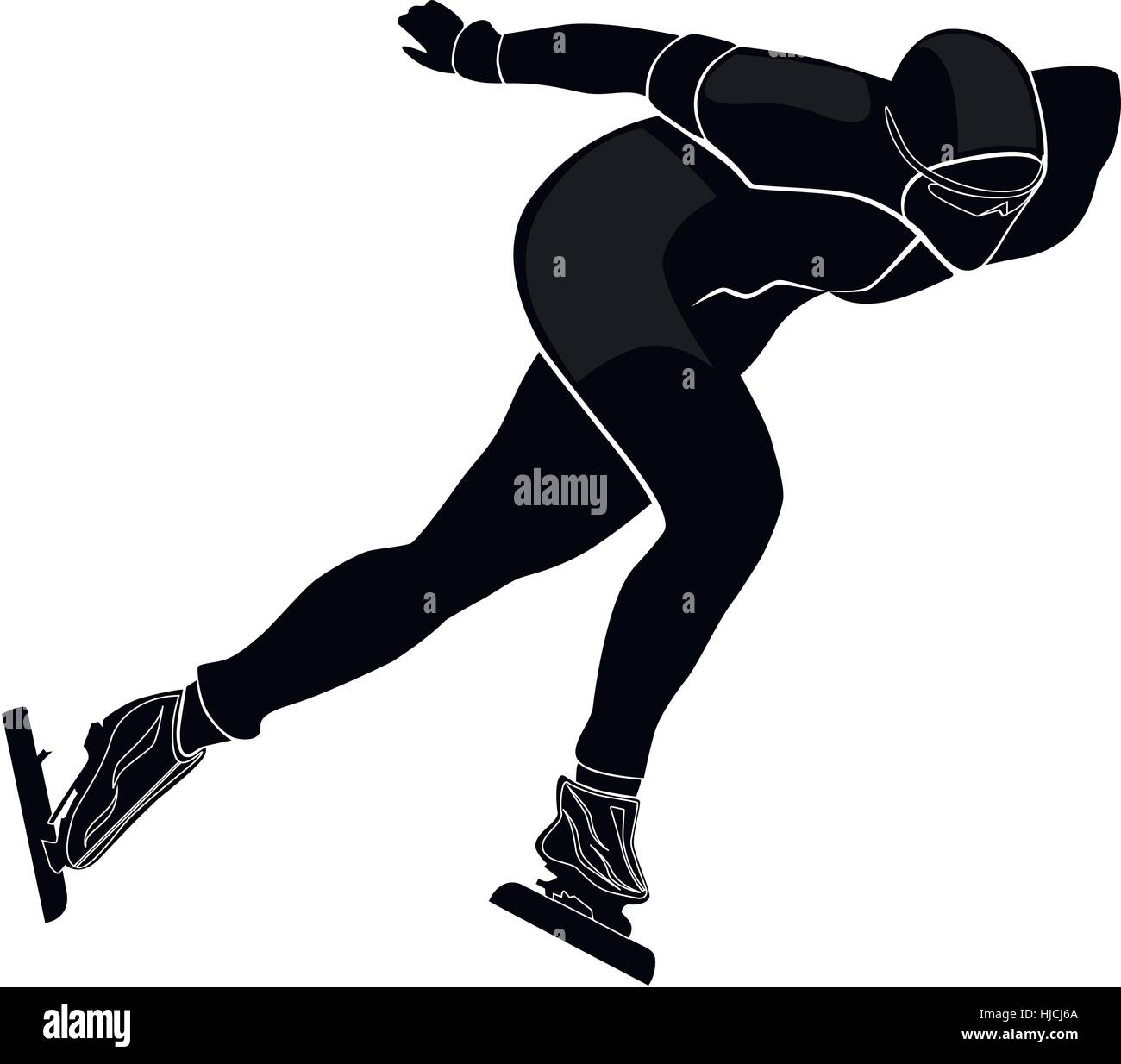 male athlete speed skating black silhouette vector illustration Stock