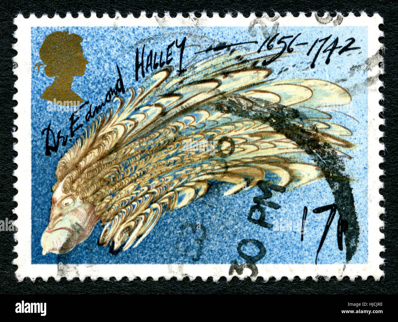 GREAT BRITAIN - CIRCA 1992: A used postage stamp from the UK, commemorating the life of English Astronomer and Physicist Dr. Edmond Halley - best know Stock Photo