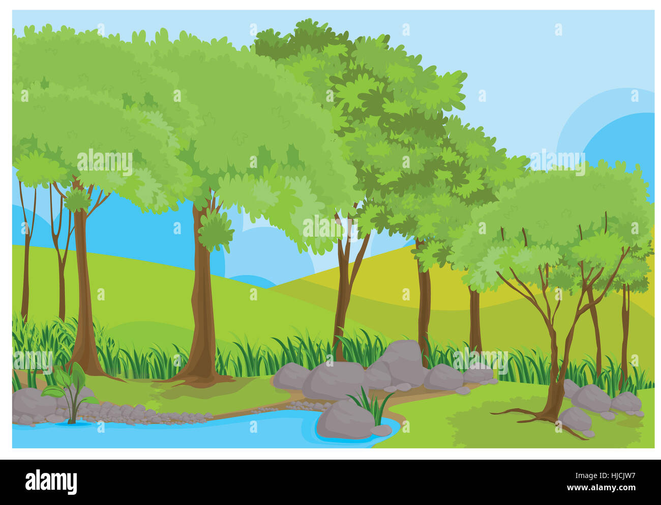 Illustration of a forest on colorful background Stock Photo - Alamy