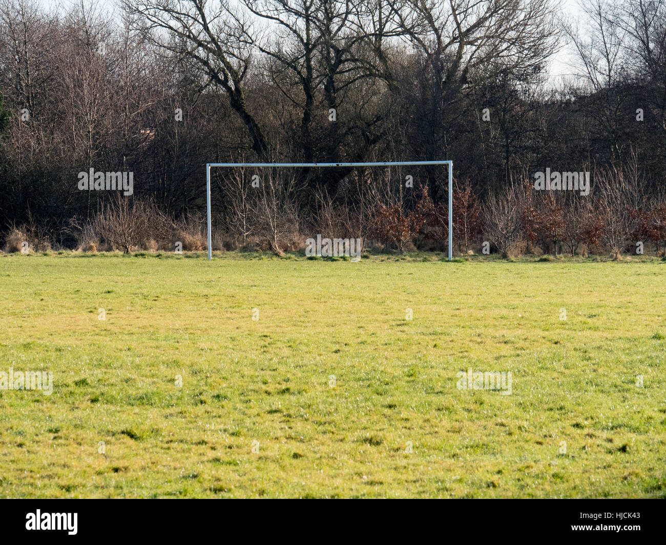 a goal post in a public park in Manchester, england. Stock Photo