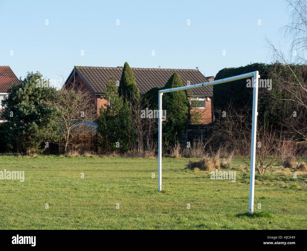 a goal post in a public park in Manchester, england. Stock Photo