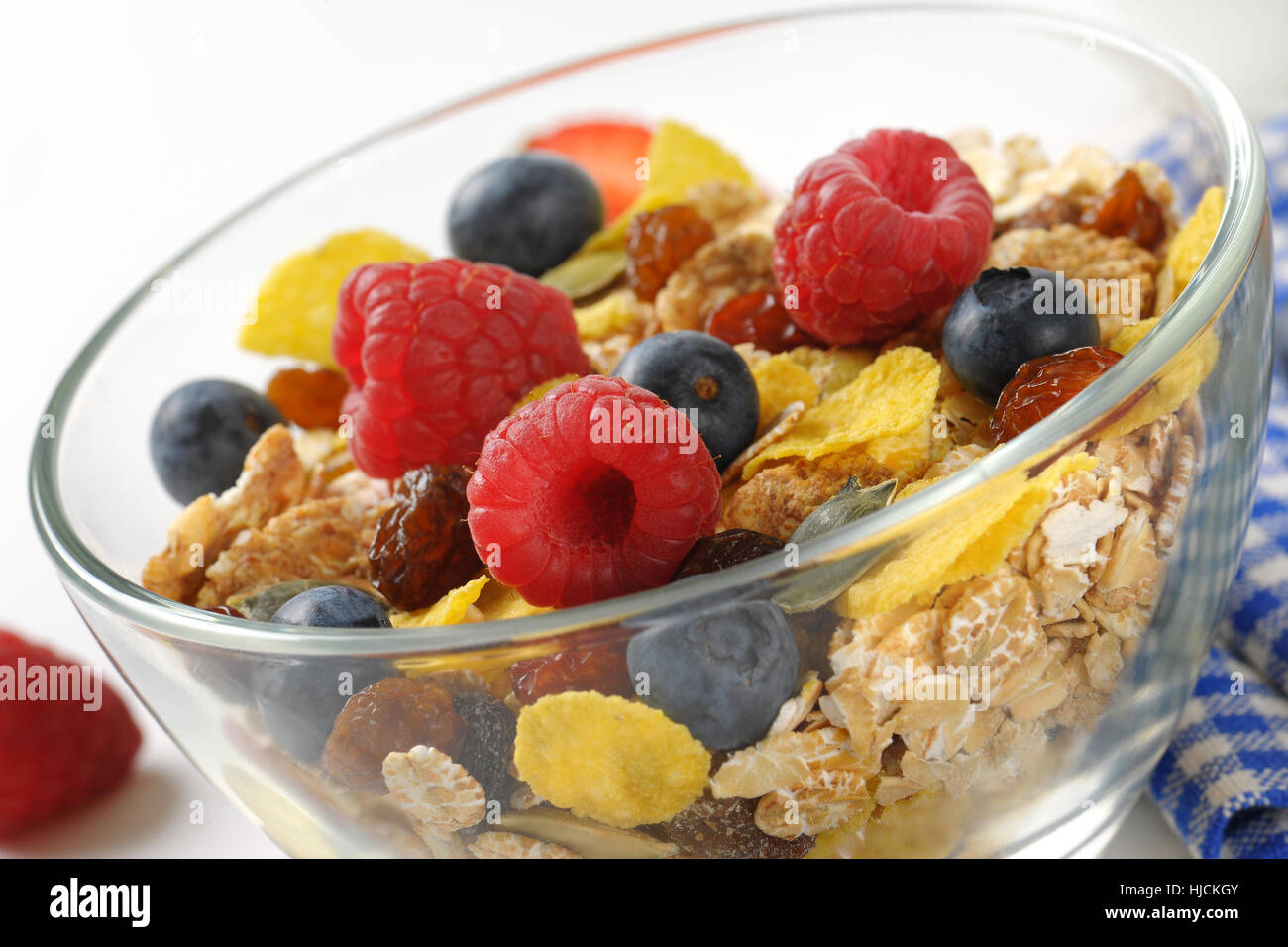 bowl of cereals and berry fruit - detail Stock Photo