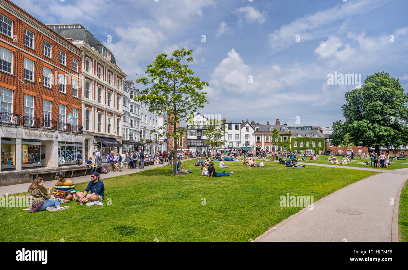Great Britain, South West England, Devon, Exeter, Cathedral Close seen from the Cathedral Green Stock Photo