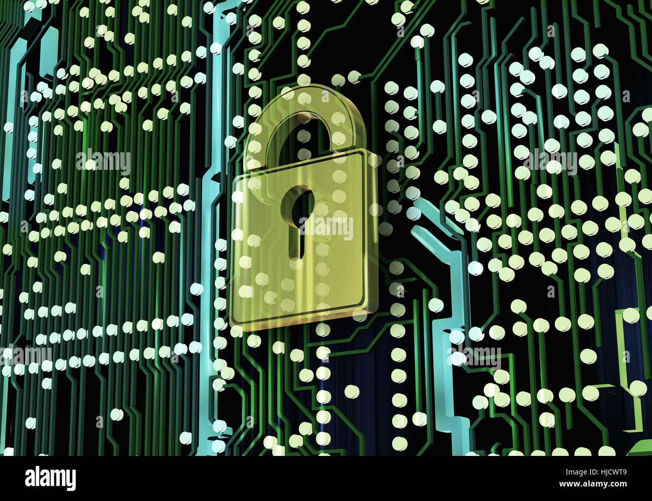 Conceptual digital image of lock on circuit background Stock Photo - Alamy